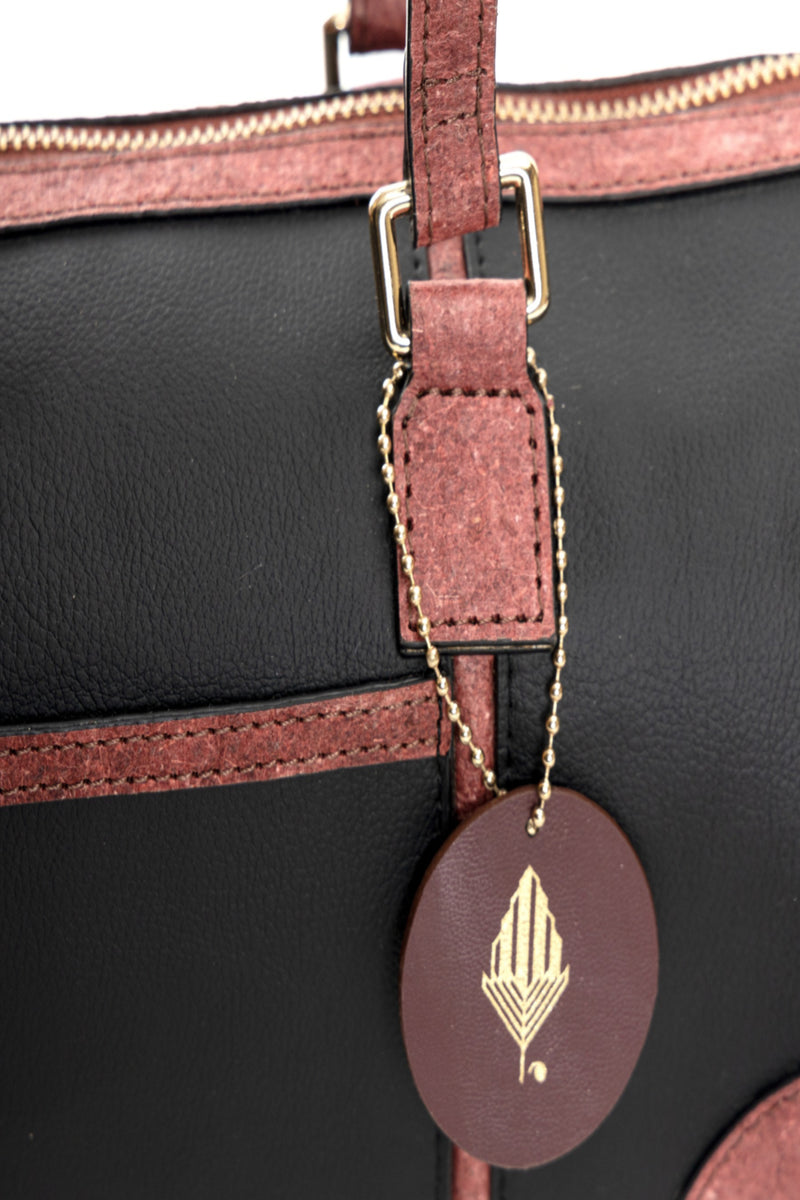 Green Hermitage Salacia Vegan Leather Duffle/Bowler Bag (Black & Madder Red)