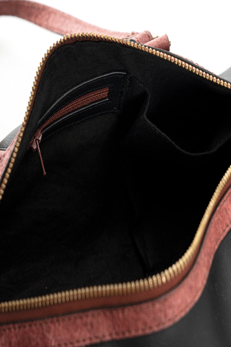 Green Hermitage Salacia Vegan Leather Duffle/Bowler Bag (Black & Madder Red)