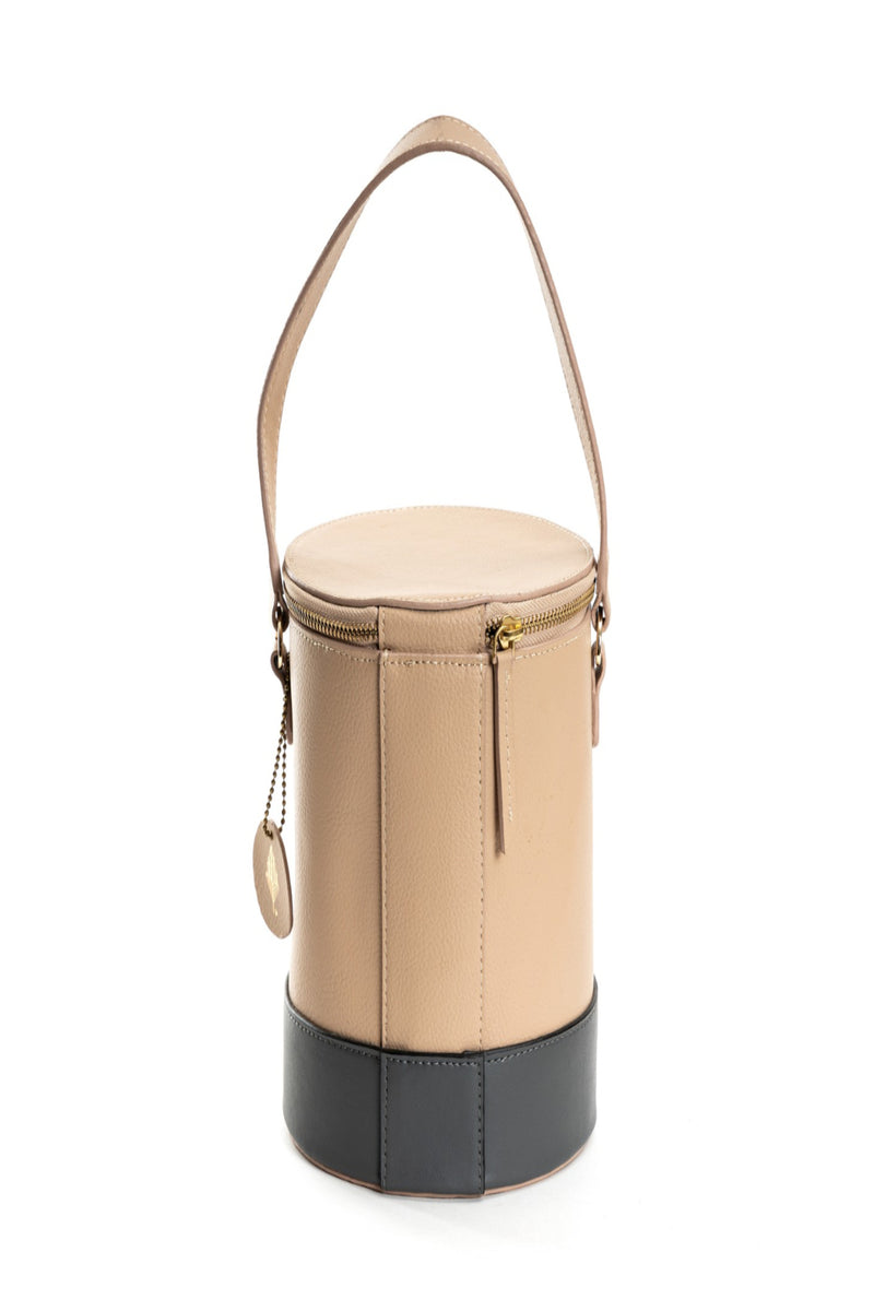 Green Hermitage Hemera Vegan Leather Bucket Bag (Almond & Grey)