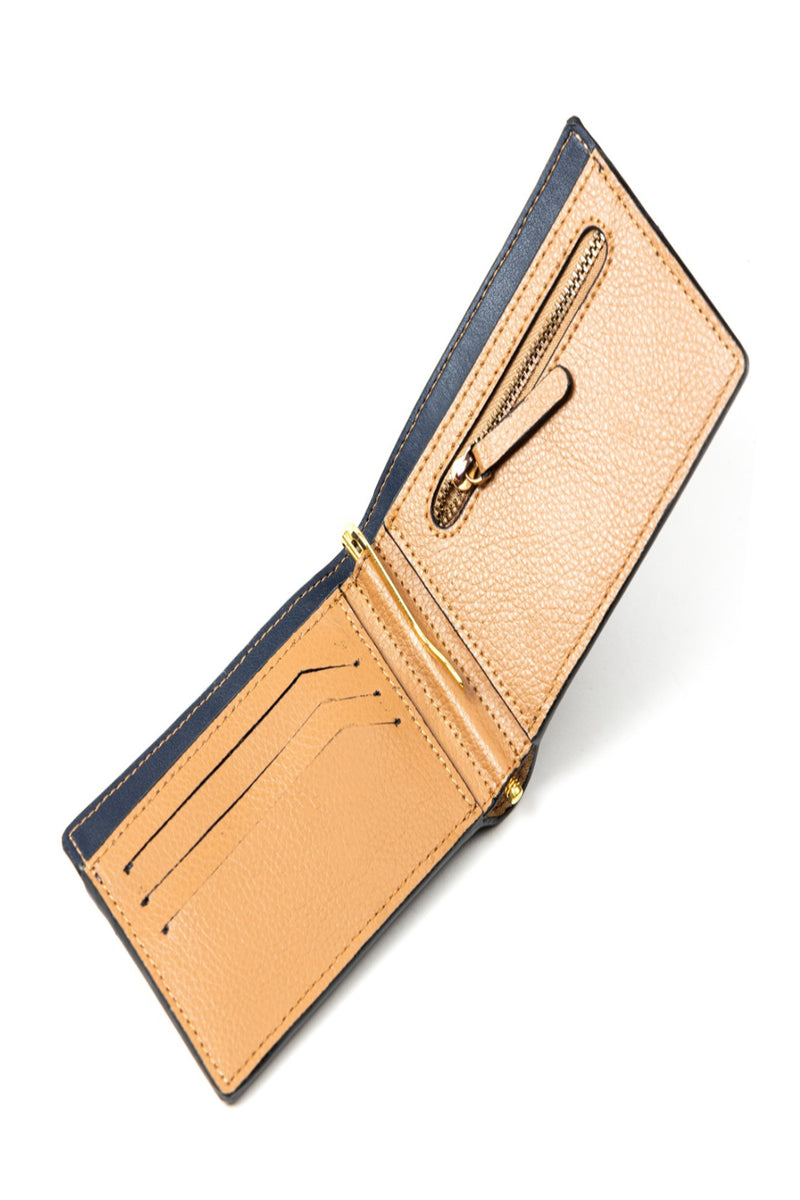 Green Hermitage Zeus Vegan Leather Men's Wallet (Navy Blue & Caramel )