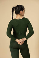 Carbontree Bamboo Women Pine Green Full Sleeve Rib Top
