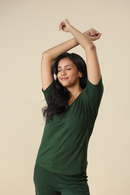 Carbontree Bamboo Women Pine Green V Neck Tee