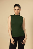 Carbontree Bamboo Women Pine Green Highneck Tank Top