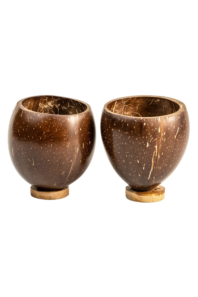 Thenga Brown Coconut Shell Cup | Natural & Handmade | Tea/Coffee/Juice Cups - 200 ml ( Set of 2 )