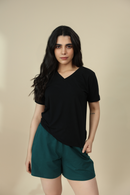 Carbontree Bamboo Women Carbon Black V Neck Tee