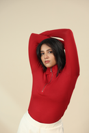 Carbontree Bamboo Women Bold Red Quarter Zip Top