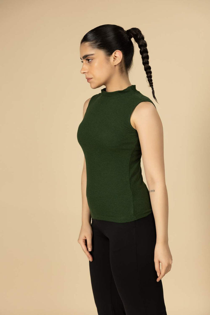 Carbontree Bamboo Women Pine Green Highneck Tank Top