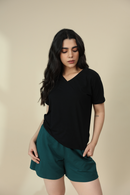 Carbontree Bamboo Women Carbon Black V Neck Tee
