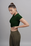 Carbontree Bamboo Women Pine Green Casual Crop Top