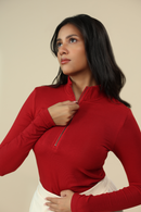 Carbontree Bamboo Women Bold Red Quarter Zip Top