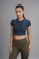 Carbontree Bamboo Women Rustic Blue Casual Crop Top