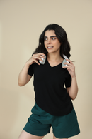 Carbontree Bamboo Women Carbon Black V Neck Tee