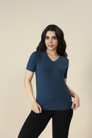 Carbontree Bamboo Women Rustic Blue V Neck Tee