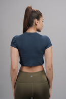 Carbontree Bamboo Women Rustic Blue Casual Crop Top