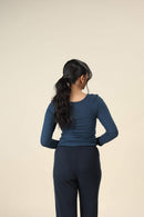Carbontree Bamboo Women Rustic Blue Full Sleeve Rib Top