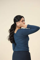 Carbontree Bamboo Women Rustic Blue Full Sleeve Rib Top