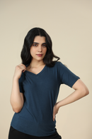 Carbontree Bamboo Women Rustic Blue V Neck Tee