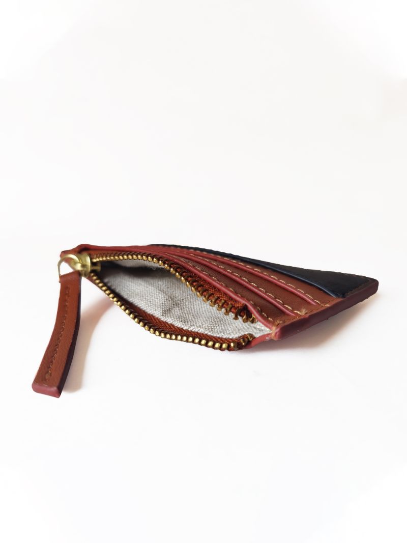 Green Hermitage Iris- Apple Leather Card Holder (Gingerbread & Black)