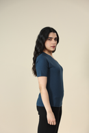 Carbontree Bamboo Women Rustic Blue V Neck Tee