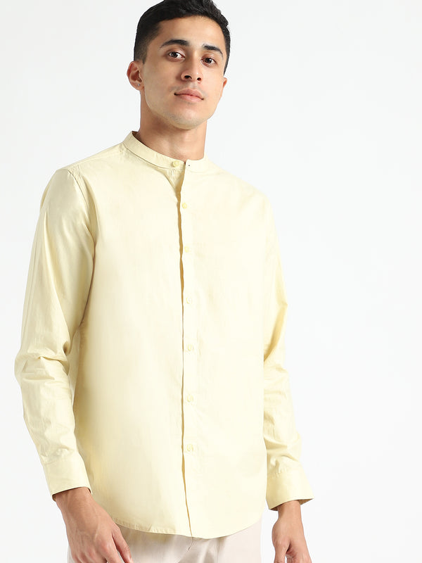 Livbio Organic Cotton & Naturally Dyed Mens Round Neck Lemon Yellow  Shirt