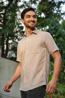 Earthy Route Half Sleeve Shirt in TENCEL™ Lyocell Linen | Peppercorn Brown