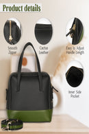 Green Hermitage Vanadey Vegan Leather Satchel/Crossbody Bag (Black & Green)