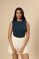 Carbontree Bamboo Women Rustic Blue Highneck Tank Top