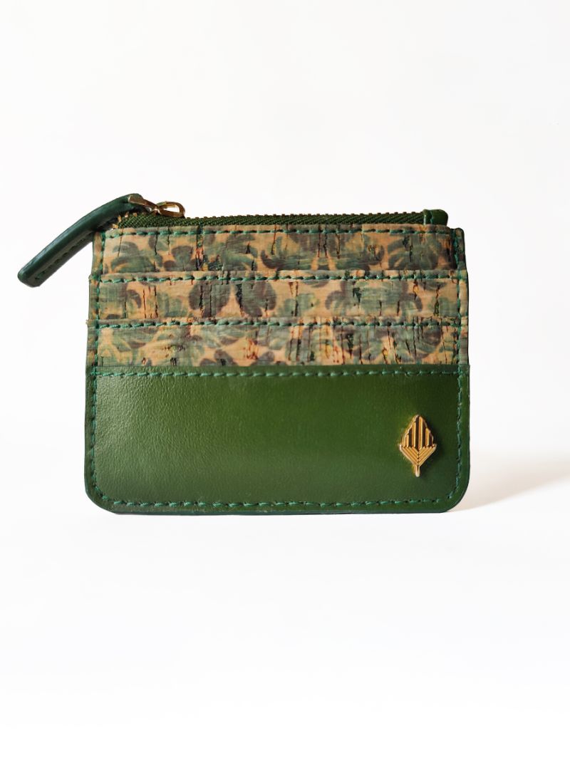 Green Hermitage Iris- Cactus leather & cork Card Holder (Green)