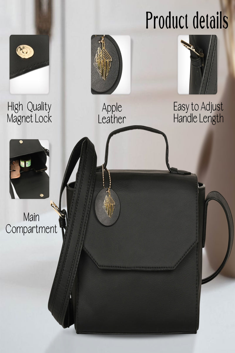 Green Hermitage Asteria Vegan Leather Satchel/Crossbody Bags (Black)