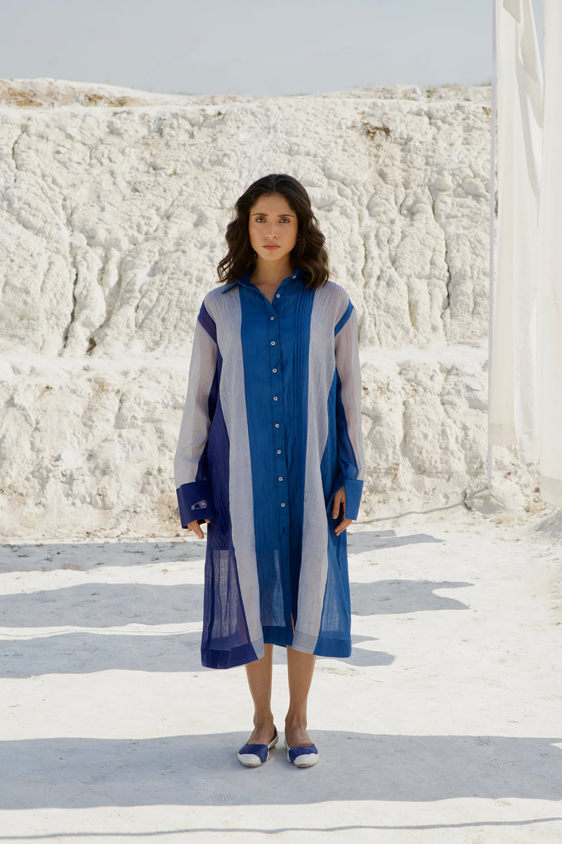 The Loom Art Salted Sea Handwoven Chanderi Silk Shirt Dress