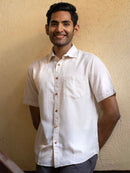 Earthy Route Tencel™ Lyocell Linen Half Sleeve Shirt in Natural