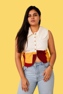 JOD Cotton Womens Red Hotline Statement Collar Patchwork Vest