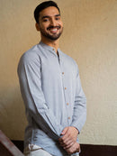 Earthy Route Tencel™ Lyocell  Linen Mandarin Collar Shirt in Slate Grey