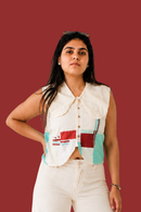 JOD Cotton Womens Aqua Line Patchwork Vest