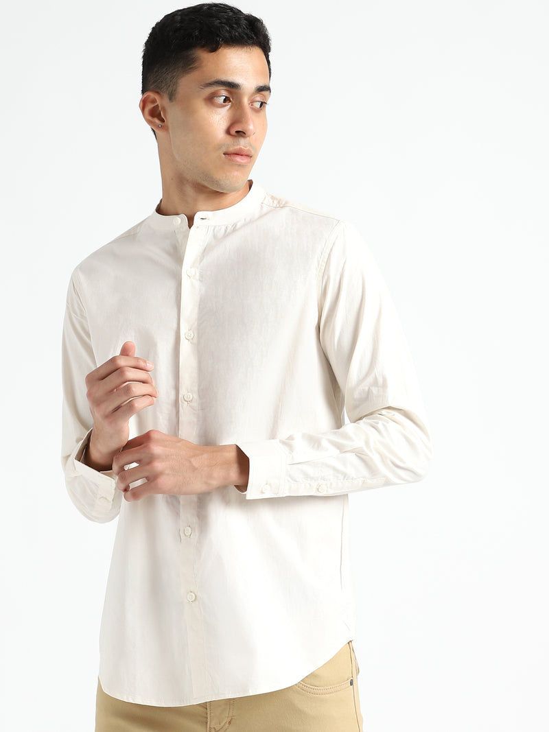 Livbio Organic Cotton & Naturally Dyed Mens Round Neck Light Cream Shirt