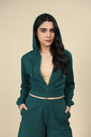 Carbontree Organic Cotton Women Deep Teal Cropped Carbon Hoodie