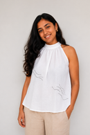 JOD Cotton Relaxed Fit Collar Neck White Top for Women