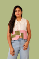 JOD Cotton Womens Gulabi Grid Patchwork Vest