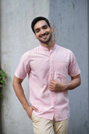 Earthy Route Half Sleeve Mandarin Collar Shirt in TENCEL™ Lyocell Linen | Charm Pink