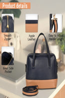 Green Hermitage Vanadey Vegan Leather Satchel/Crossbody Bag (Navy Blue & Caramel)