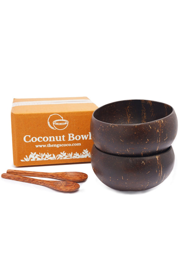 Thenga Brown Jumbo 900Ml Artisan Coconut Shell Bowls and Spoon Sets, Smoothies, Salad Bowls ( Set of 2 )