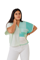 JOD Cotton Relaxed Fit Patched Blue Aqualine Kaftan Top