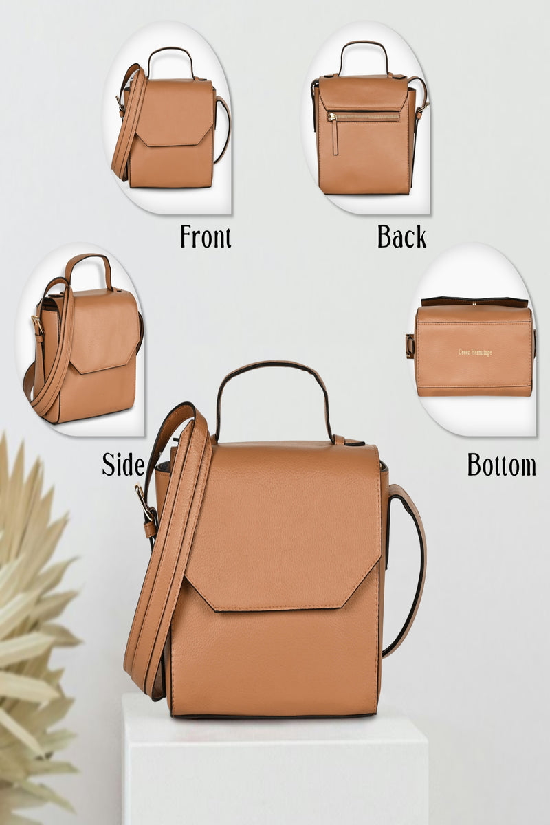 Green Hermitage Asteria Vegan Leather Satchel/Crossbody Bags (Caramel)