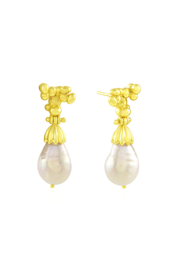 Arvino Pellet Pearl Drop Earrings (Water Resistance Premium Plating)