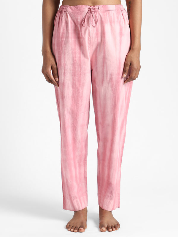 Livbio Organic Cotton & Natural Tie & Dye Womens Earth Pink Color Slim Fit Pants
