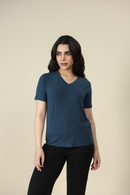 Carbontree Bamboo Women Rustic Blue V Neck Tee