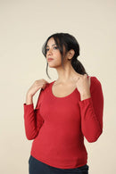 Carbontree Bamboo Women Bold Red Full Sleeve Rib Top