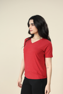 Carbontree Bamboo Women Bold Red V Neck Tee