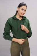 Carbontree Organic Cotton Women Pine Green Cropped Carbon Hoodie
