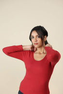 Carbontree Bamboo Women Bold Red Full Sleeve Rib Top